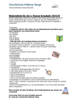Materialliste Klasse 2